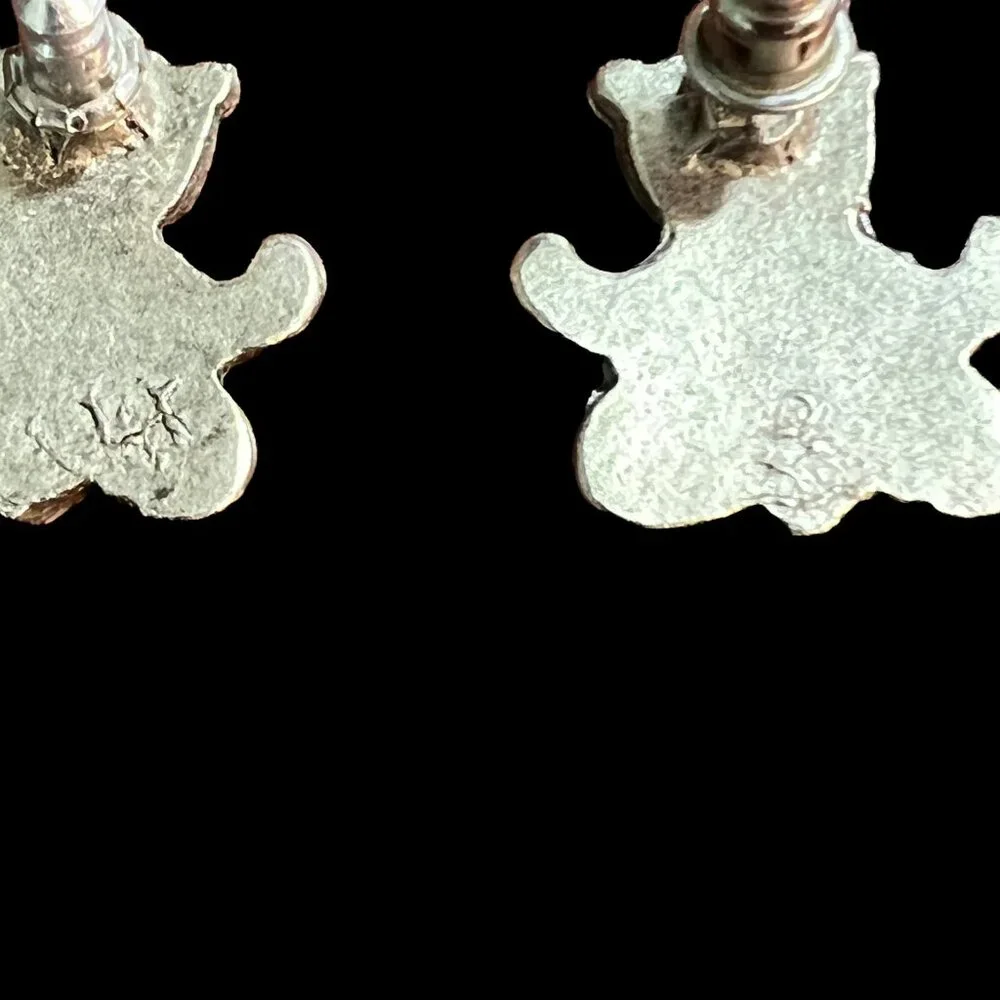 Bear Earrings Silver Tone Pink‎ Heart Tummy Pierced Vintage